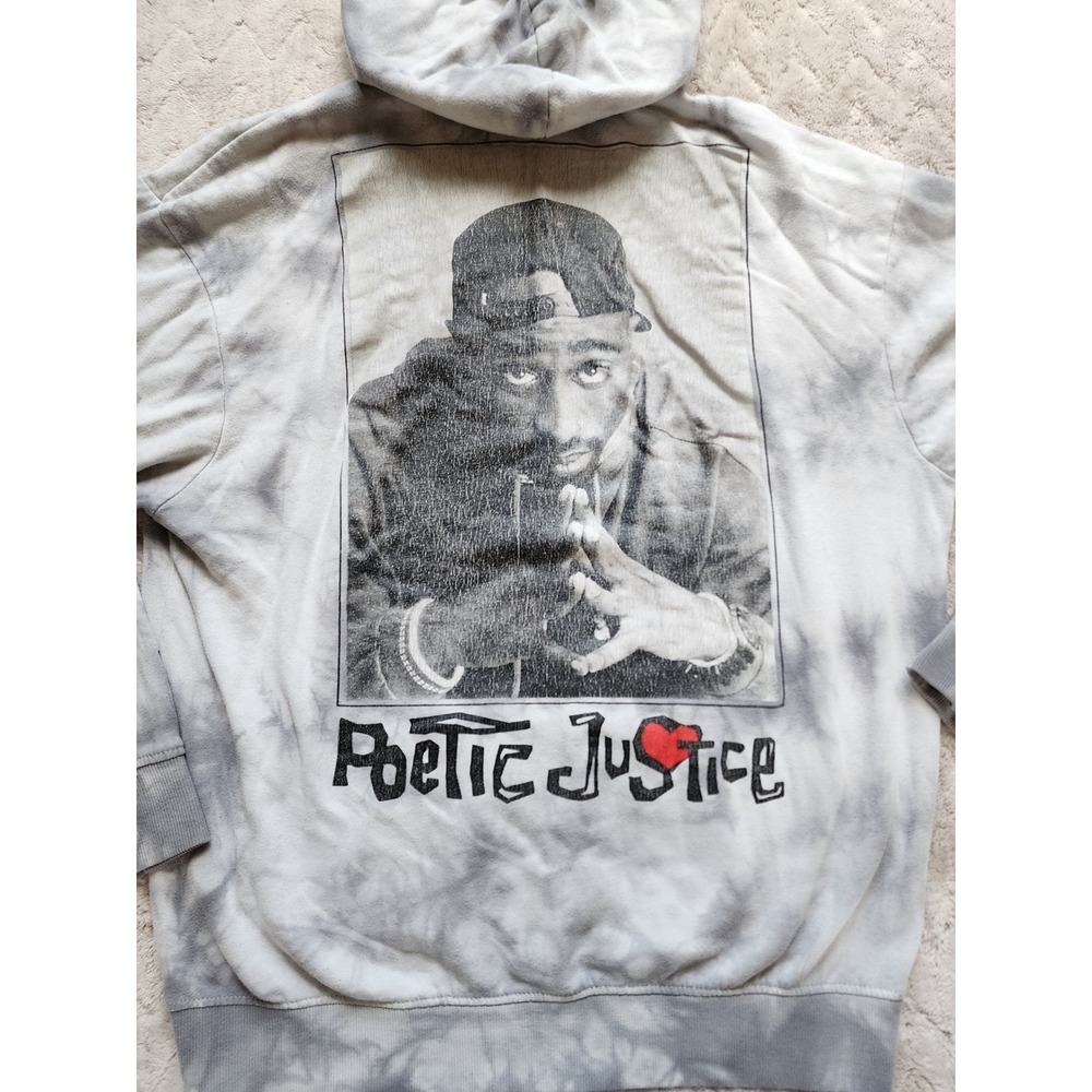 Poetic Justice Tupac Shakur Tie Dye Graphic Hoodie Grey White Mens Large